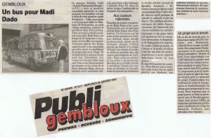 PUBLI-GEMBLOUX - 29 Janvier 2003 - Un bus pour Madi-Dado