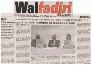 SN - Walfadjri du 3 avril 2013 - Sortie du TINTIN 001