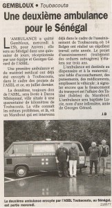 VERS L'AVENIR - Juin 2003 - Départ ambulance pour Darou Mbeteyene