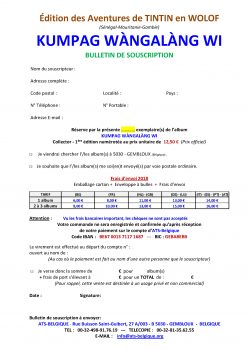 TINTIN EN WOLOF – SOUSCRIPTION – FR – 2018